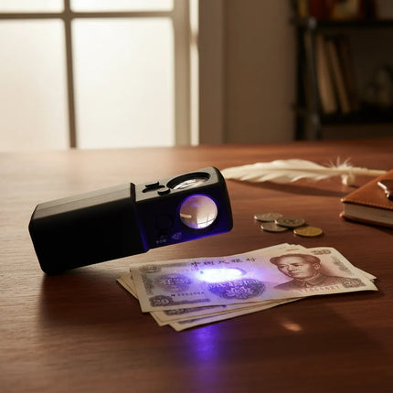 Lupa Doble 30x Y 60x Con Luz Led Y Ultravioleta De Bolsillo