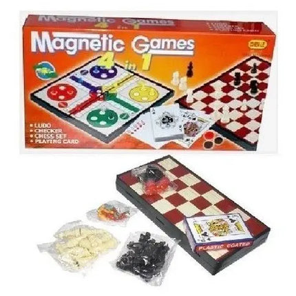 Juego De Mesa Magnético 4 En 1 Ludo, Damas, Ajedrez Y Cartas