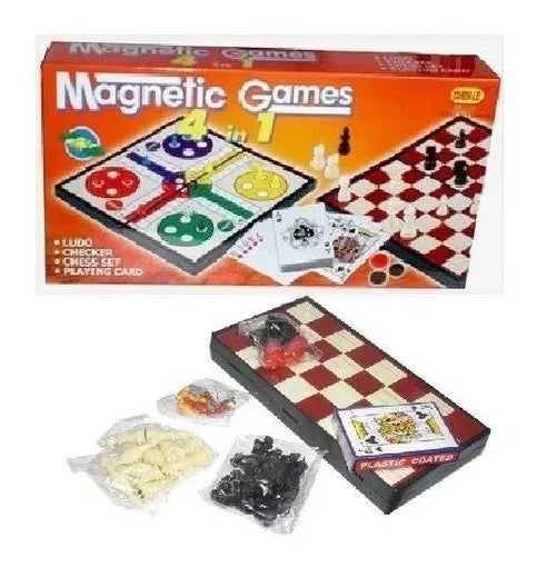 Juego De Mesa Magnético 4 En 1 Ludo, Damas, Ajedrez Y Cartas