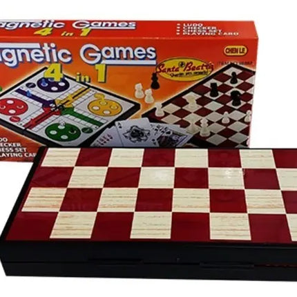 Juego De Mesa Magnético 4 En 1 Ludo, Damas, Ajedrez Y Cartas