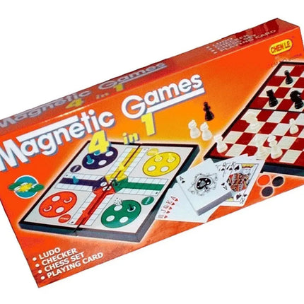 Juego De Mesa Magnético 4 En 1 Ludo, Damas, Ajedrez Y Cartas