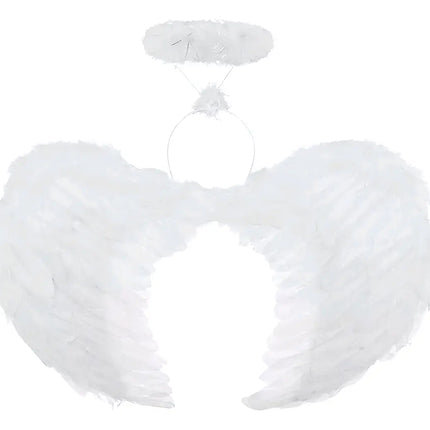 Alas Ángel Plumas Cosplay Disfraz Blanco 50x36cms + Aureola Blanco
