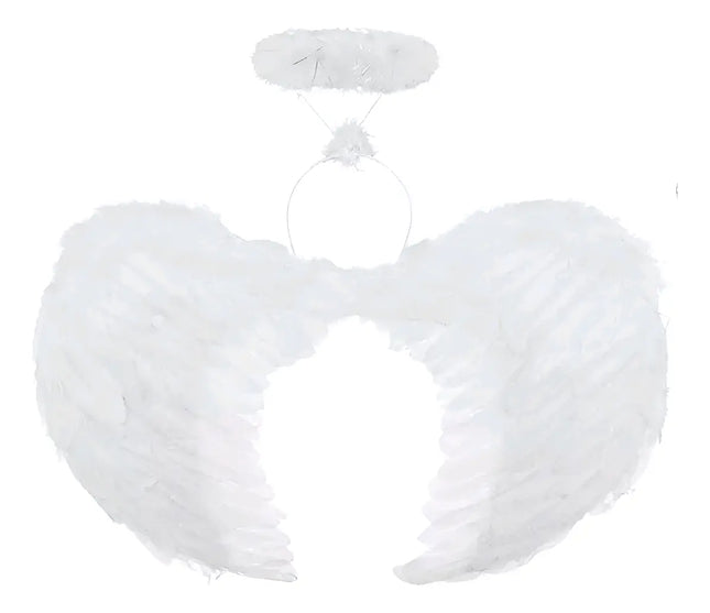 Alas Ángel Plumas Cosplay Disfraz Blanco 50x36cms + Aureola Blanco
