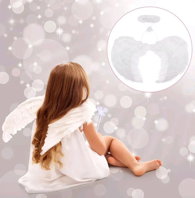 Alas Ángel Plumas Cosplay Disfraz Blanco 50x36cms + Aureola Blanco
