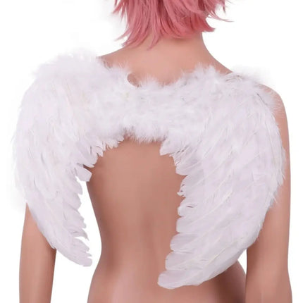 Alas Ángel Plumas Cosplay Disfraz Blanco 50x36cms + Aureola Blanco