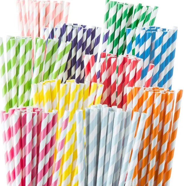 Bombilla Papel Ecológica En Colores A Rayas 100 Unidades 6mm Multicolor