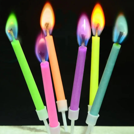 Pack 12 Velas Llama De Color, Novedad, Cumpleaños