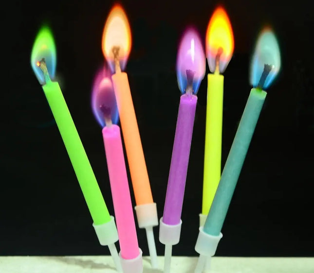 Pack 12 Velas Llama De Color, Novedad, Cumpleaños