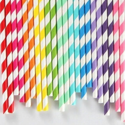 Bombilla Papel Ecológica En Colores A Rayas 100 Unidades 6mm Multicolor