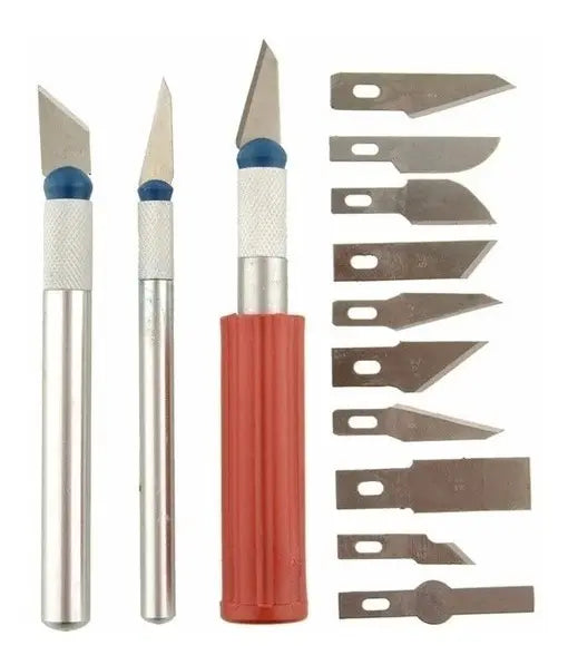 Set Bisturí, Cuchillos Cartoneros Maquetería, Caja 13 Piezas