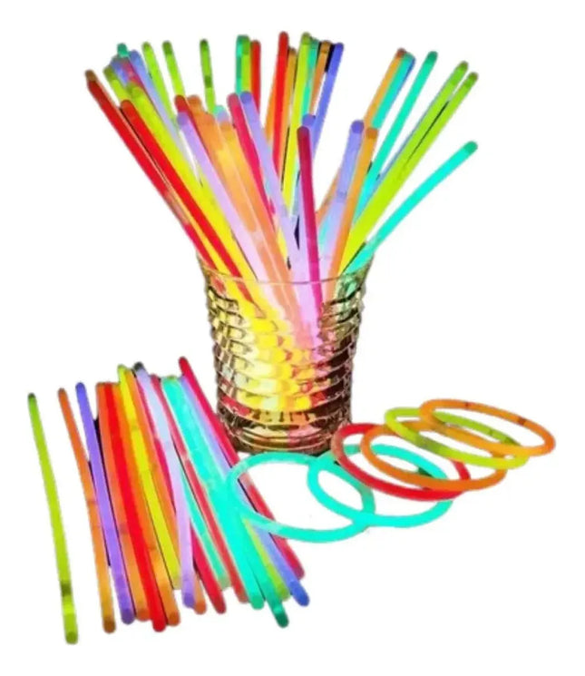 100 Pulseras Flúor Fiestas Neón Tik Tok Brillan En Oscuridad