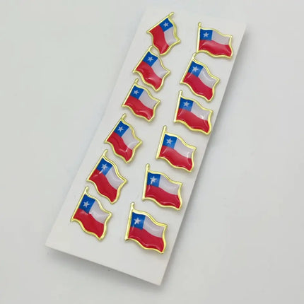 12 X Piocha, Pin, Bandera Chilena Metálica, Botón, Chile