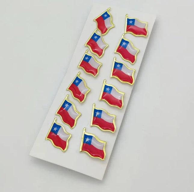 12 X Piocha, Pin, Bandera Chilena Metálica, Botón, Chile