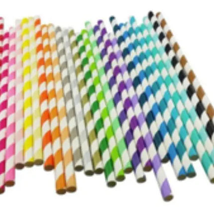 Bombilla Papel Ecológica En Colores A Rayas 100 Unidades 6mm Multicolor
