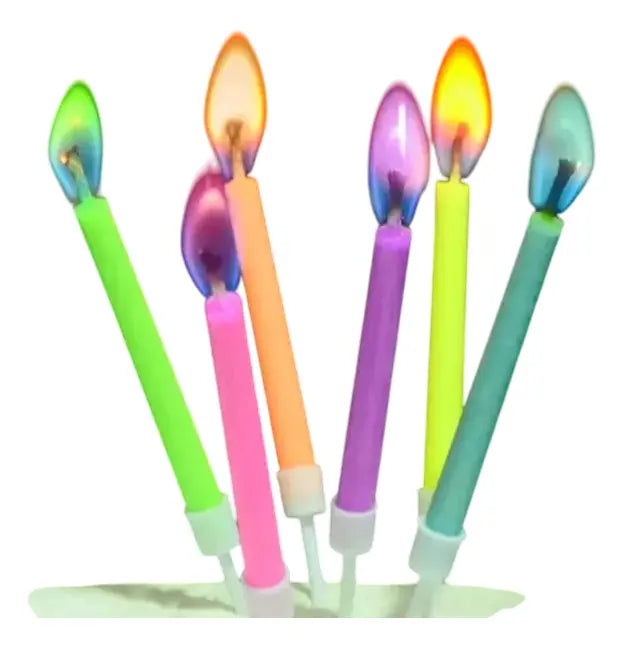 Pack 12 Velas Llama De Color, Novedad, Cumpleaños