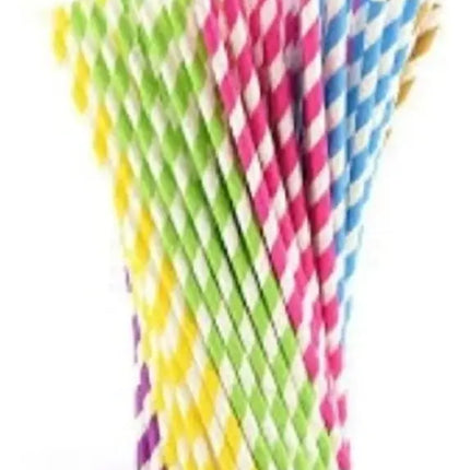 Bombilla Papel Ecológica En Colores A Rayas 100 Unidades 6mm Multicolor