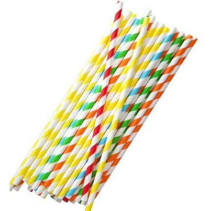 Bombilla Papel Ecológica En Colores A Rayas 100 Unidades 6mm Multicolor