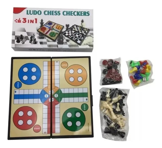 Juego De Mesa Magnético 3 En 1 Ludo Damas Ajedrez 24cms