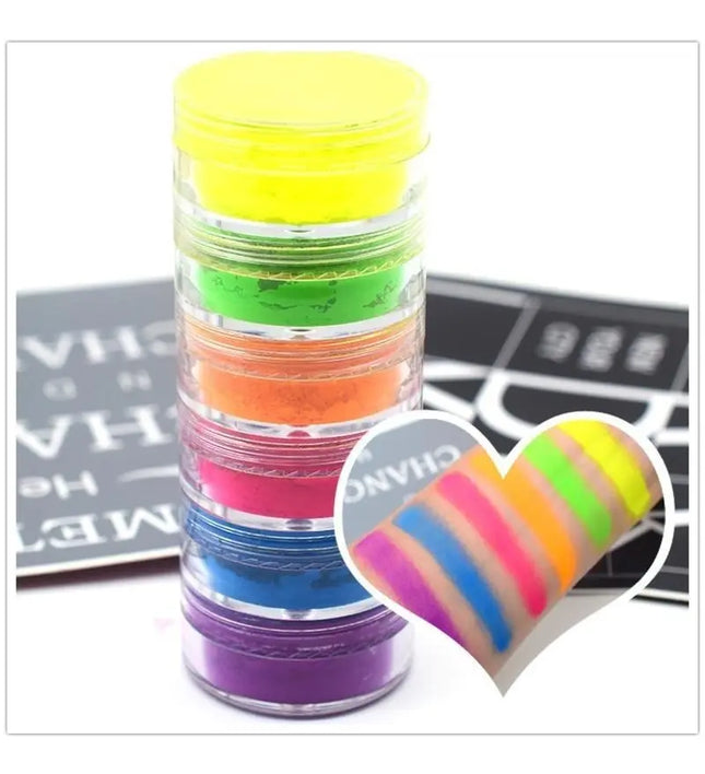 Set De 6 Pigmentos Flúor En Polvo 10grs , Sombra Neón Uv Flúor
