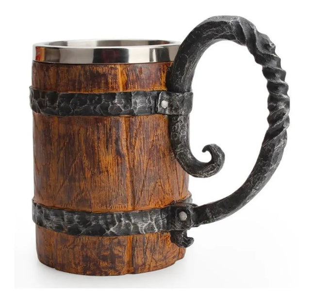 Taza Tazon Mug Barril Cerveza Acero Inoxidable 460ml Vikingo