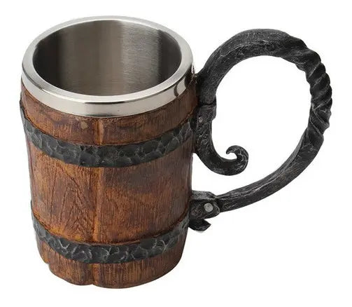 Taza Tazon Mug Barril Cerveza Acero Inoxidable 460ml Vikingo
