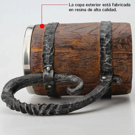 Taza Tazon Mug Barril Cerveza Acero Inoxidable 460ml Vikingo
