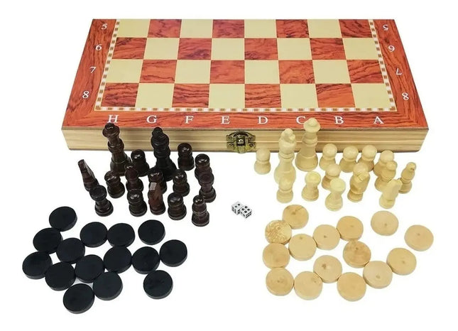 Ajedrez Madera Darico Cl 40x40 Tablero 3 Juegos En 1 Plegable