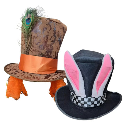 Pack Gorros Disfraz Copa Conejo + Sombrerero. Libro Alicia Blanco