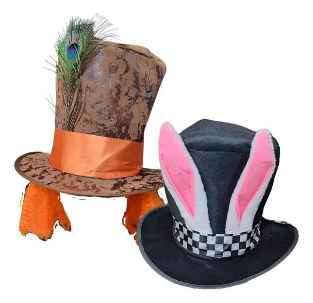 Pack Gorros Disfraz Copa Conejo + Sombrerero. Libro Alicia Blanco