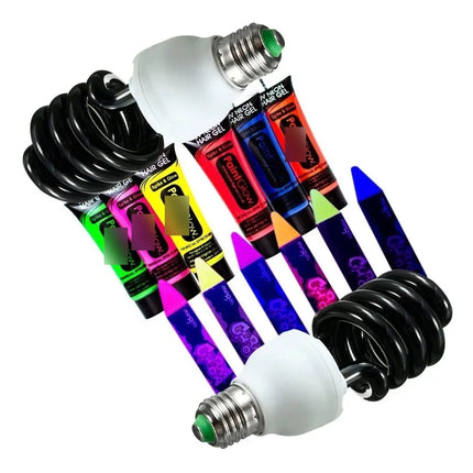 3x Ampolleta Negra Uv + 5 Pinturas Flúor + Maquillaje