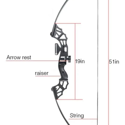 Arco Recurvo Desmontable 30/50lbs, 51', Ambidiestro, Fibra