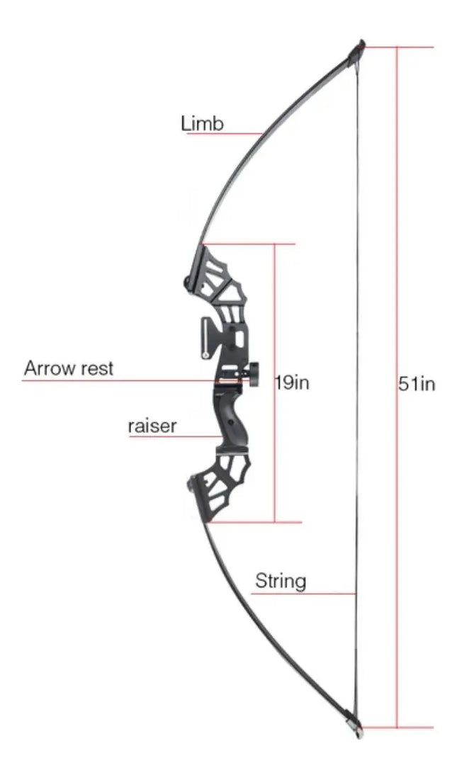 Arco Recurvo Desmontable 30/50lbs, 51', Ambidiestro, Fibra