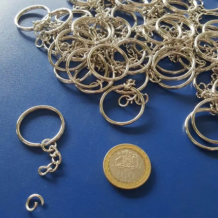 50 Argolla Para Llavero 24mm + Unión Con Cadena
