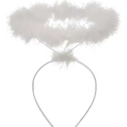 Cintillo Aureola Ángel Blanco Pluma Disfraz, Aro Ángel Blanco