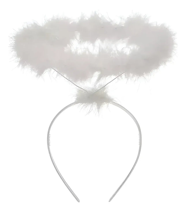 Cintillo Aureola Ángel Blanco Pluma Disfraz, Aro Ángel Blanco
