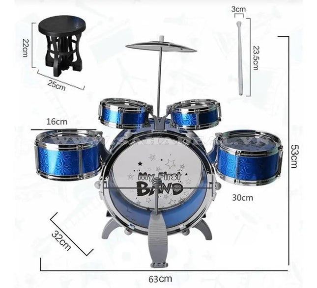 Batería Musical Juguete Jazz Niño 5 Tambores + Piso Azul