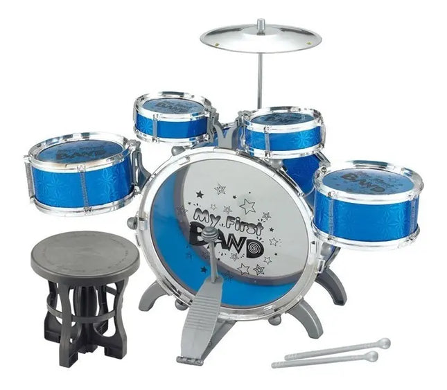 Batería Musical Juguete Jazz Niño 5 Tambores + Piso Azul