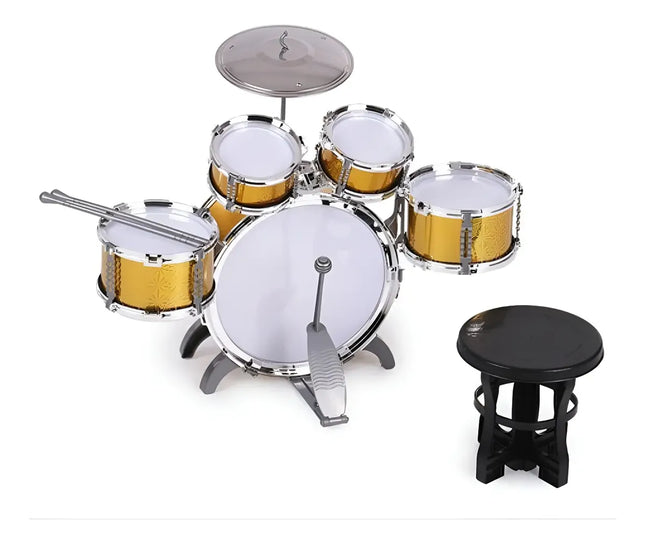 Bateria Musical Juguete Jazz Drum Niño 5 Tambores + Piso AMARILLA