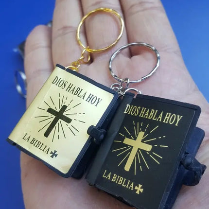 Mini Biblia, Llavero, Recuerdo Bautizo, Comunión, Confirmacion Negro y dorado