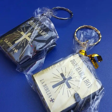 Mini Biblia, Llavero, Recuerdo Bautizo, Comunión, Confirmacion Negro y dorado