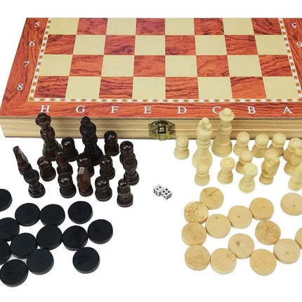 Ajedrez Tablero Ajedrez Damas Backgamon 3 En 1 Madera 29cms