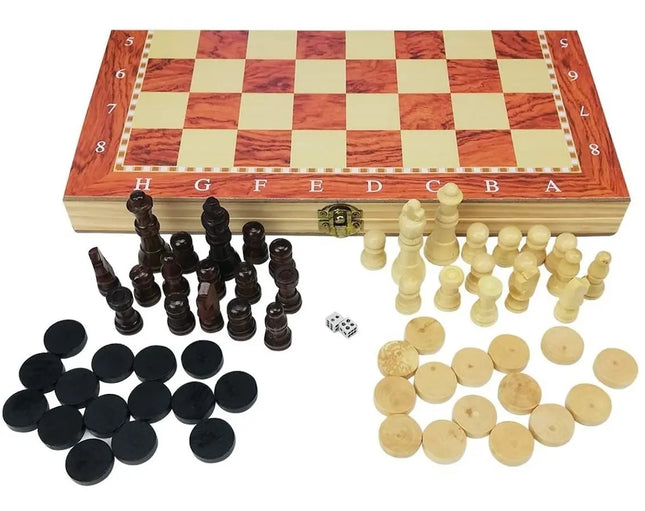 Ajedrez Tablero Ajedrez Damas Backgamon 3 En 1 Madera 29cms