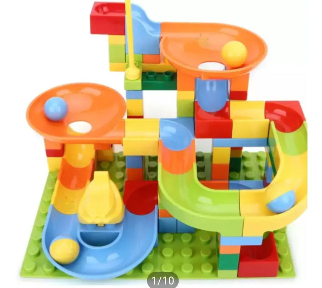 Encaje Y Bloques Construcción 101 Piezas, Pista De Bolitas 2 En 1