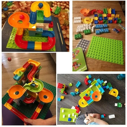 Encaje Y Bloques Construcción 101 Piezas, Pista De Bolitas 2 En 1