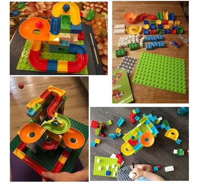 Encaje Y Bloques Construcción 101 Piezas, Pista De Bolitas 2 En 1
