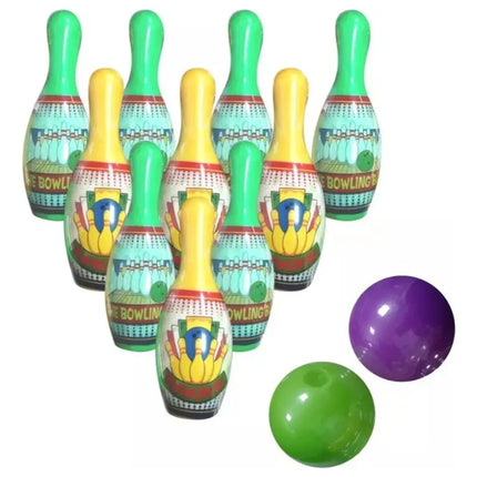 Set Juego De Bowling Plástico 10 Bolos Y 2 Pelotas Grande Bowling plástico multicolor