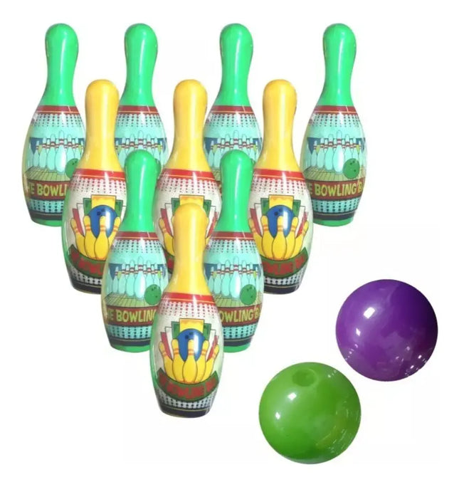Set Juego De Bowling Plástico 10 Bolos Y 2 Pelotas Grande Bowling plástico multicolor