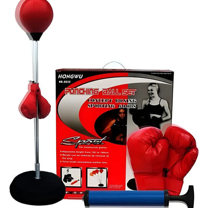 Guantes De Boxeo Entrenamiento + Puching Ball Niño Adulto Rojo