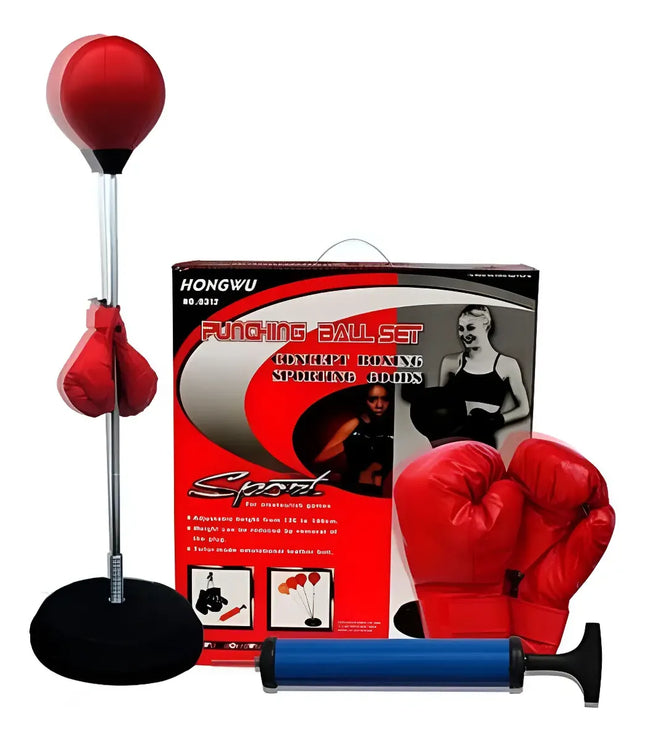 Guantes De Boxeo Entrenamiento + Puching Ball Niño Adulto Rojo