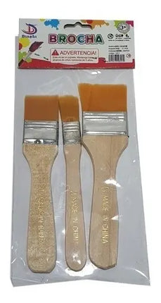 Set 3 Brochas Planas Pintura Escolares 3.5 - 2.5 - 1.5cms